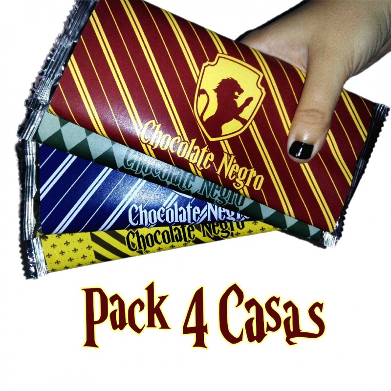 Pack de 4 tabletas de Chocolate Harry Potter casas.